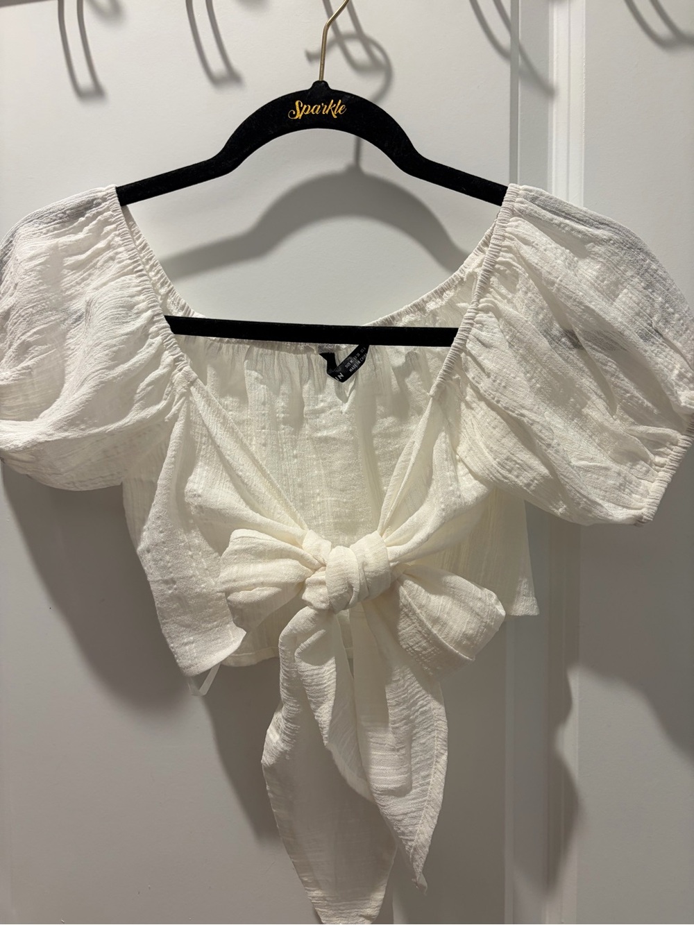 SHEIN White Tie-Front Puff Sleeve Crop Top with High Waist Bottoms Skirt.